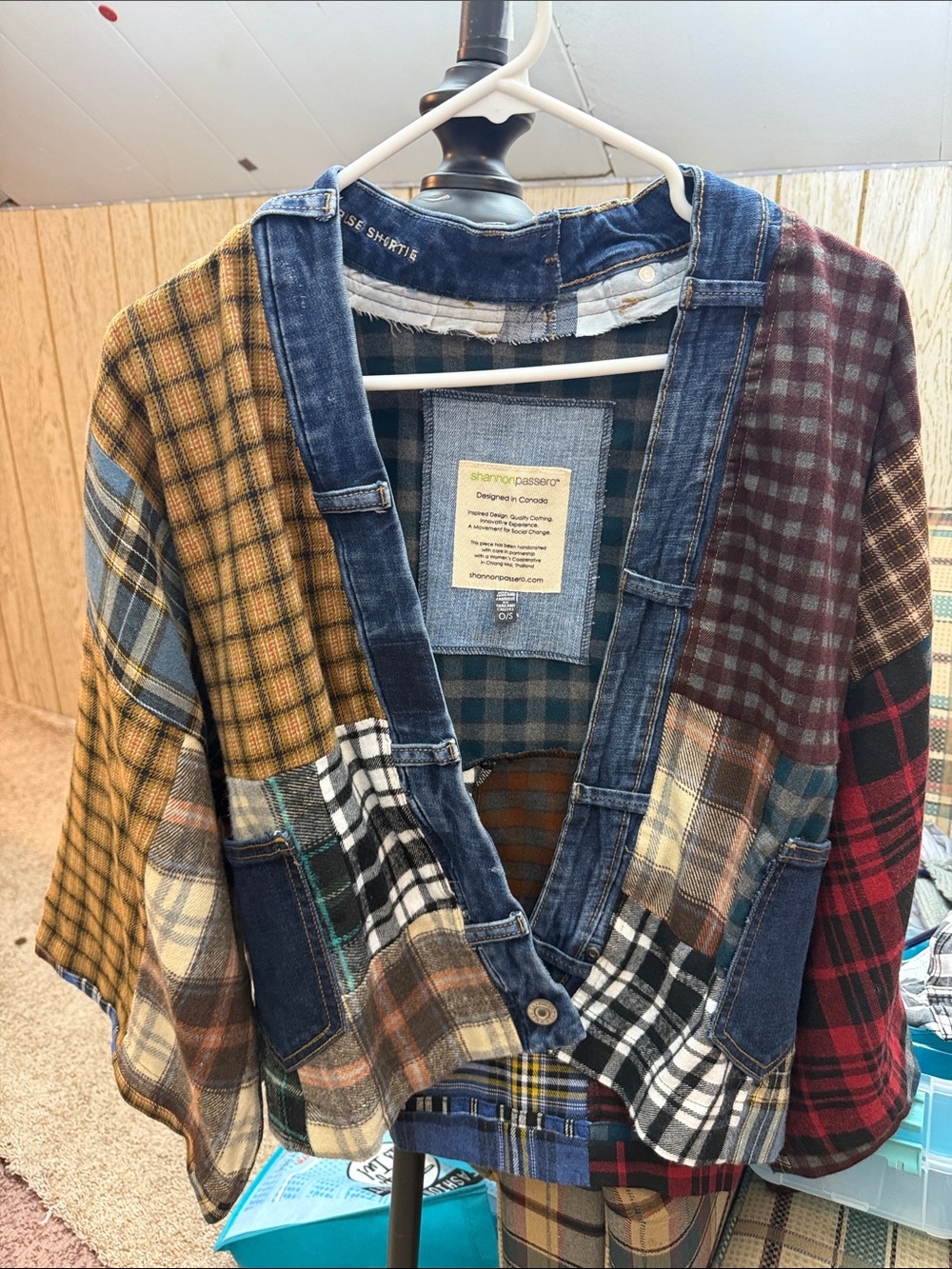 Patchwork Plaid Leather-Trim Jacket - Multicolor